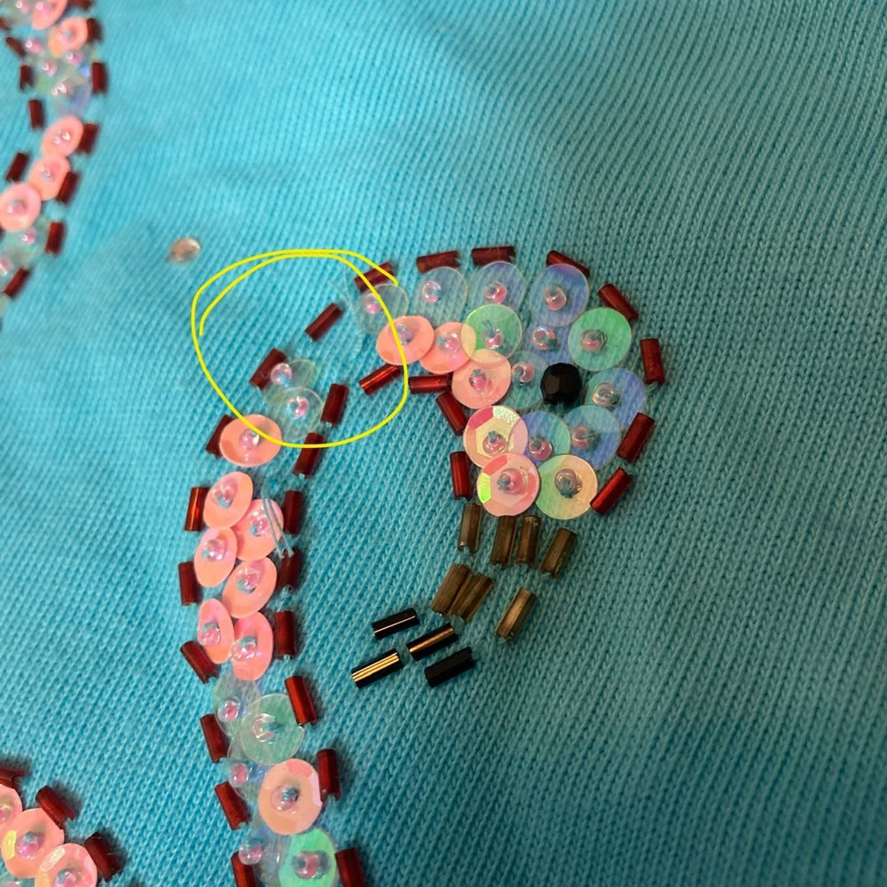 Quacker Factory Turquoise 3/4 Sleeve Tee with Sequin Flamingos - Picture 3 of 15